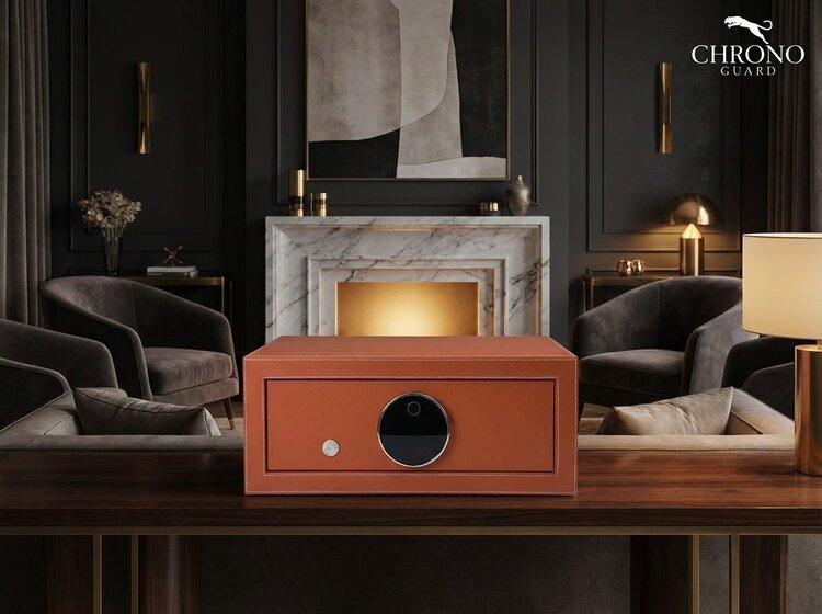 Chronoguard Switzerland  Goliath 4 er Uhrenbeweger Tresor orange Fingerprint