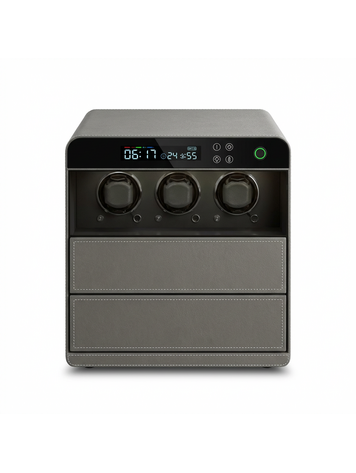 Chronoguard Uhrenbeweger Atrium Uhrenbeweger für 3 Automatikuhren – PU-Leder Grau, Fingerabdruck