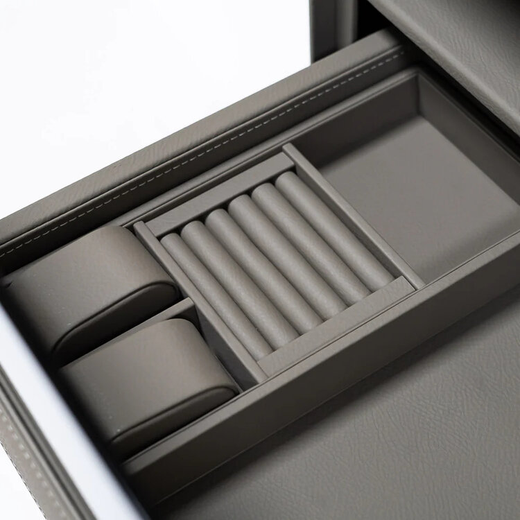 Chronoguard Uhrenbeweger Atrium Uhrenbeweger für 3 Automatikuhren – PU-Leder Grau, Fingerabdruck