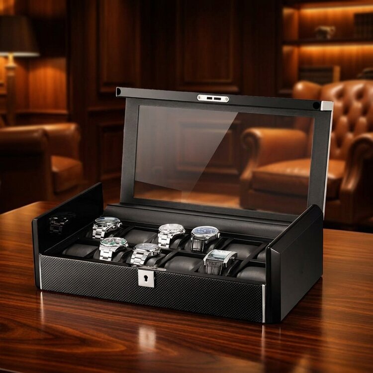 Chronoguard Switzerland Dante Uhrenbox für 12 Uhren Carbon