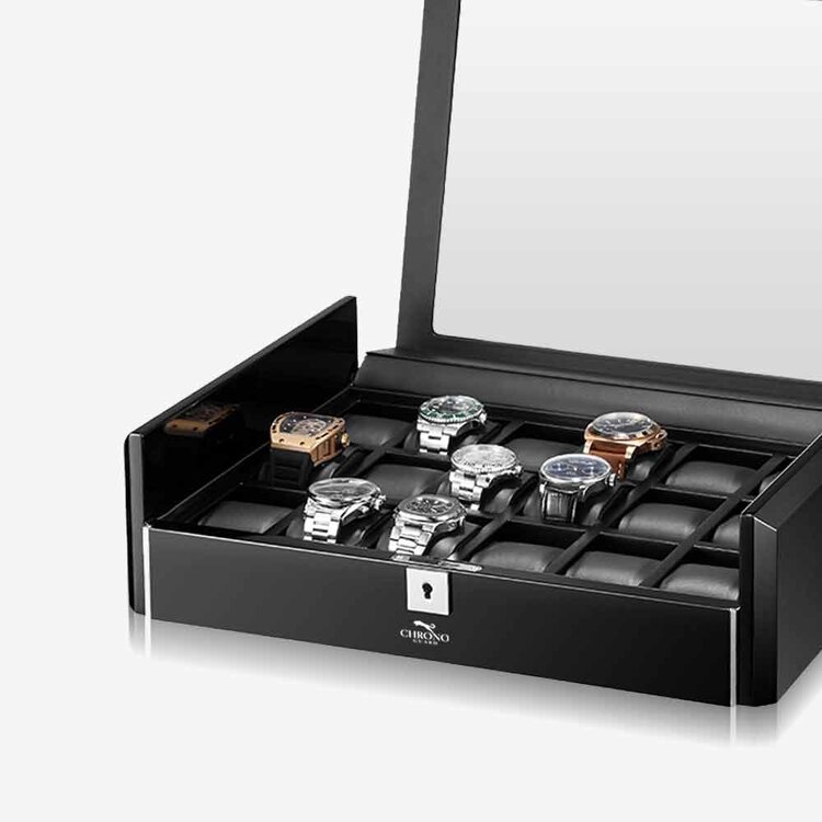 Chronoguard Switzerland Dante Uhrenbox für 18 Uhren Carbon