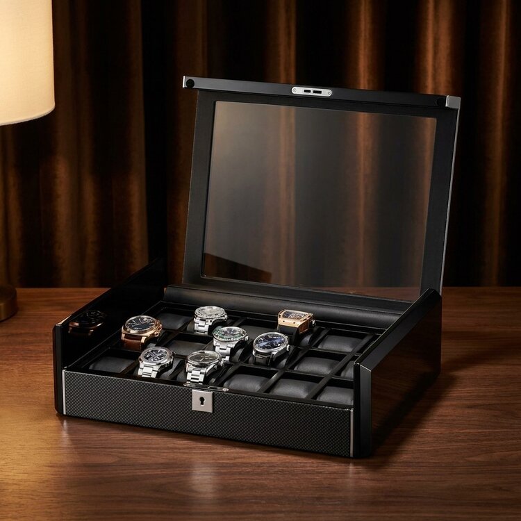 Chronoguard Switzerland Dante Uhrenbox für 18 Uhren Carbon