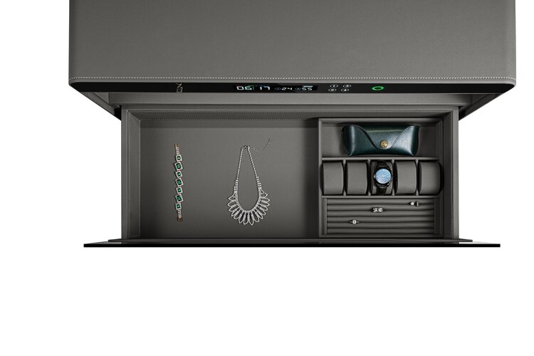 Chronoguard Uhrenbeweger Atrium Uhrenbeweger für 6 Automatikuhren – PU-Leder Grau, Fingerabdruck
