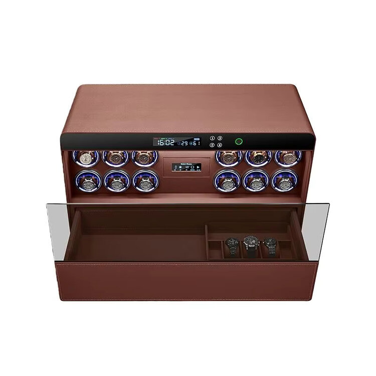 Chronoguard Uhrenbeweger Atrium Uhrenbeweger für 12 Automatikuhren – PU-Leder Bordeaux, Fingerabdruck