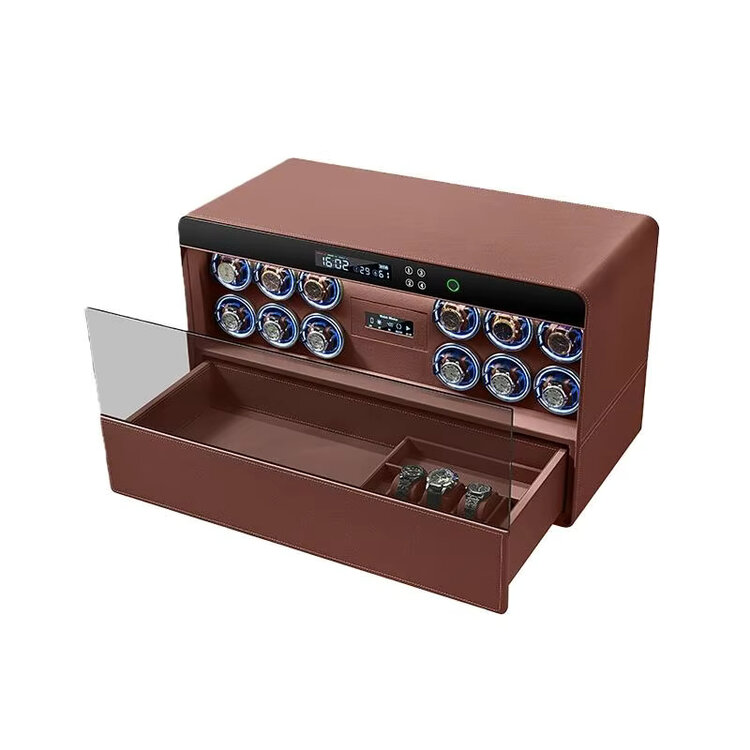 Chronoguard Uhrenbeweger Atrium Uhrenbeweger für 12 Automatikuhren – PU-Leder Bordeaux, Fingerabdruck