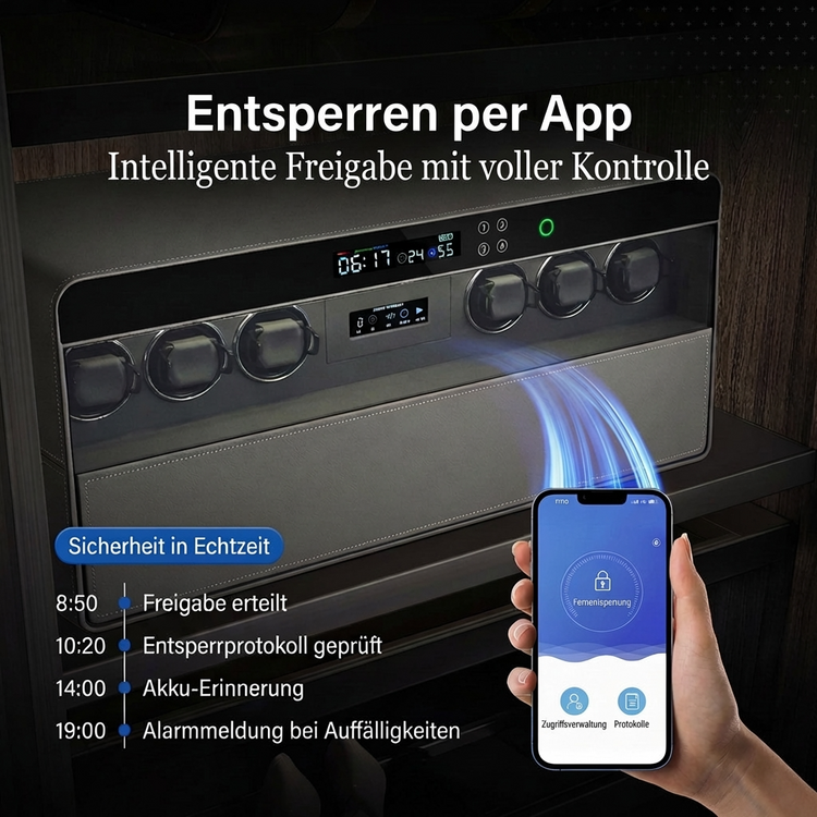 Chronoguard Uhrenbeweger Atrium Uhrenbeweger für 12 Automatikuhren – Weiss/Grau, Fingerabdruck