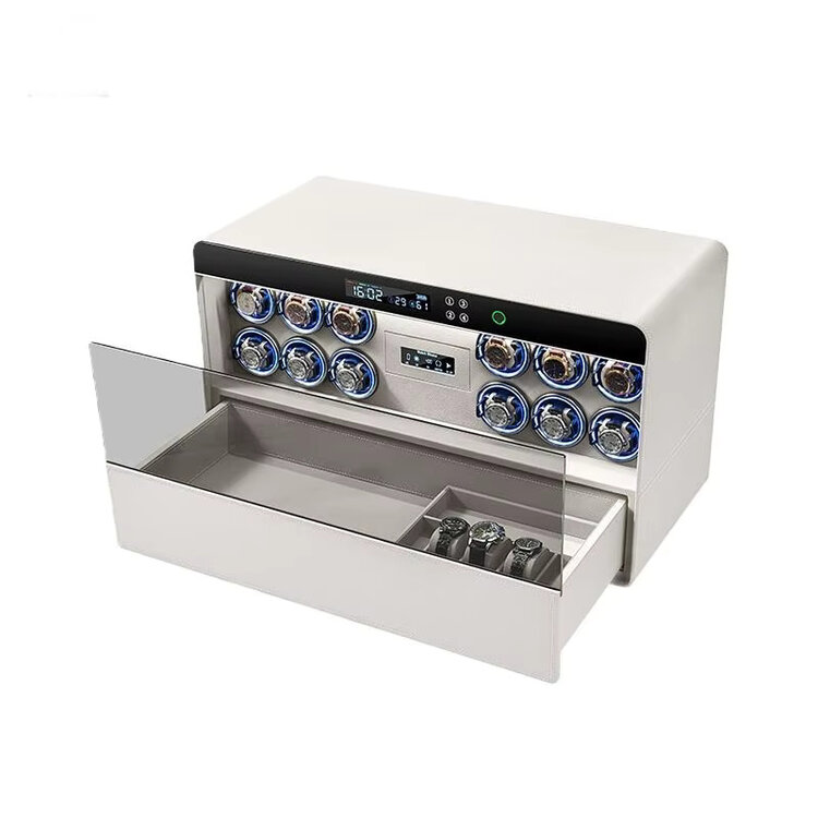 Chronoguard Uhrenbeweger Atrium Uhrenbeweger für 12 Automatikuhren – Weiss/Grau, Fingerabdruck