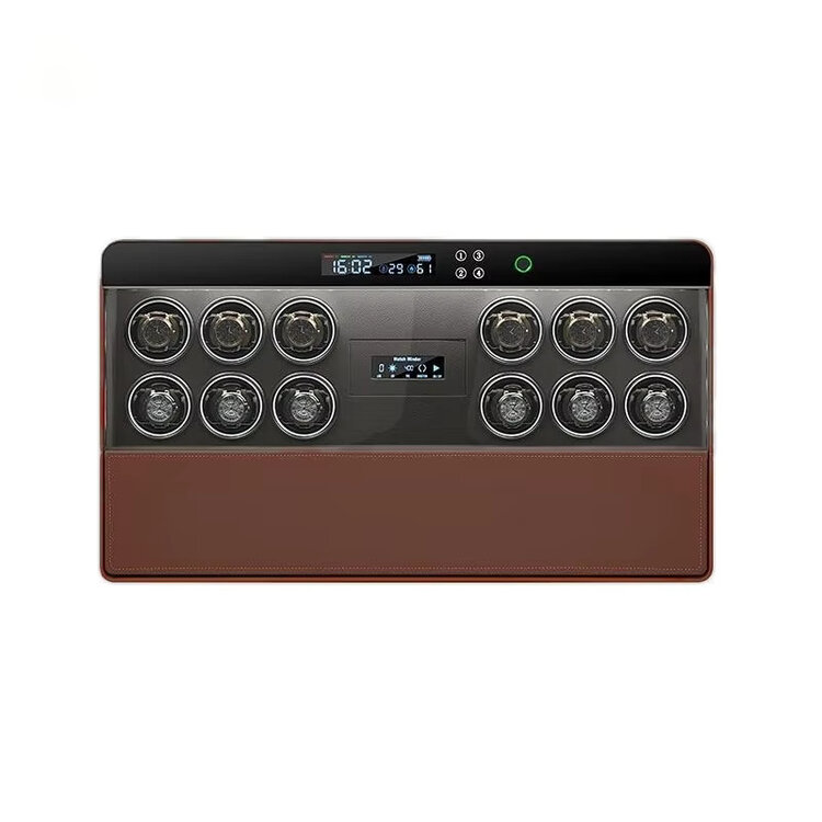 Chronoguard Uhrenbeweger Atrium Uhrenbeweger für 12 Automatikuhren – PU-Leder Bordeaux, Fingerabdruck