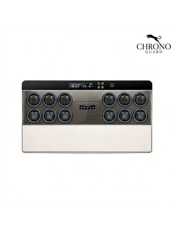 Chronoguard Uhrenbeweger Atrium Uhrenbeweger für 12 Automatikuhren – Weiss/Grau, Fingerabdruck