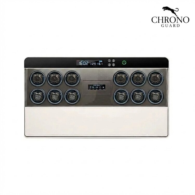 Chronoguard Uhrenbeweger Atrium Uhrenbeweger für 12 Automatikuhren – Weiss/Grau, Fingerabdruck