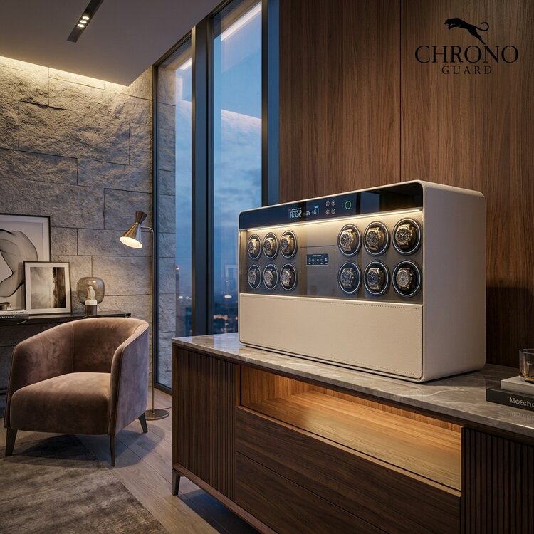 Chronoguard Uhrenbeweger Atrium Uhrenbeweger für 12 Automatikuhren – Weiss/Grau, Fingerabdruck