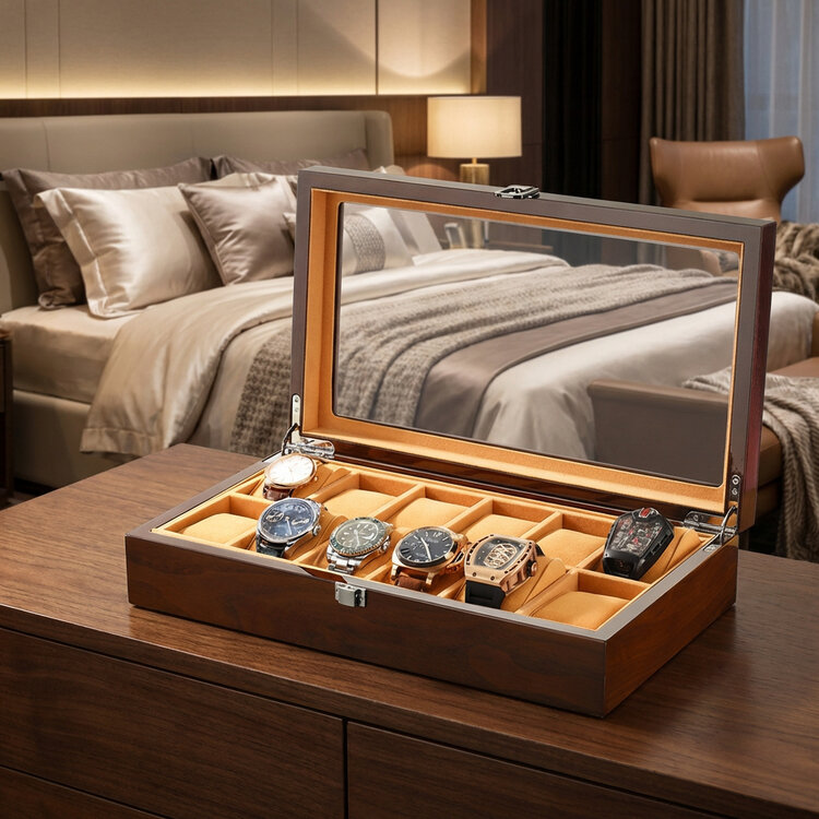 Chronoguard Switzerland Positano Luxus  Uhrenbox für 12 Uhren Handmade