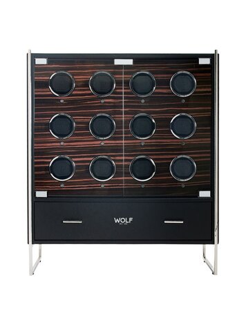 Wolf 1834 Roadster 12 Piece Watch Winder Cabinet - Black / Ebony Macassar