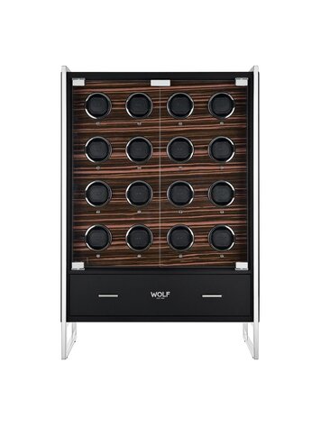 Wolf 1834 Roadster 16 Piece Watch Winder Cabinet - Black / Ebony Macassar