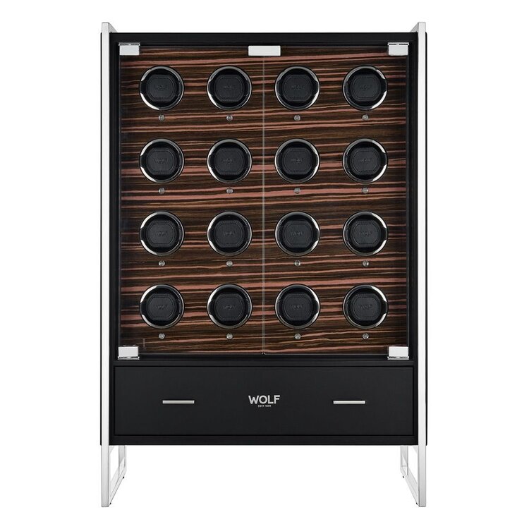 Wolf 1834  Roadster 16 Piece Watch Winder Cabinet - Black / Ebony Macassar