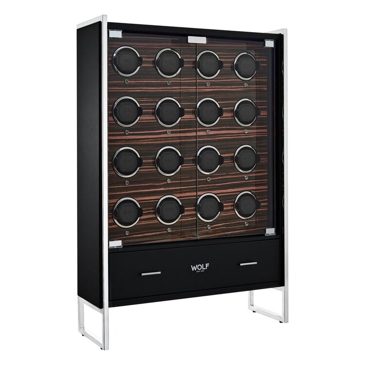 Wolf 1834  Roadster 16 Piece Watch Winder Cabinet - Black / Ebony Macassar