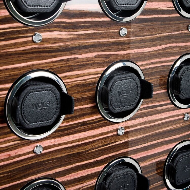 Wolf 1834  Roadster 16 Piece Watch Winder Cabinet - Black / Ebony Macassar