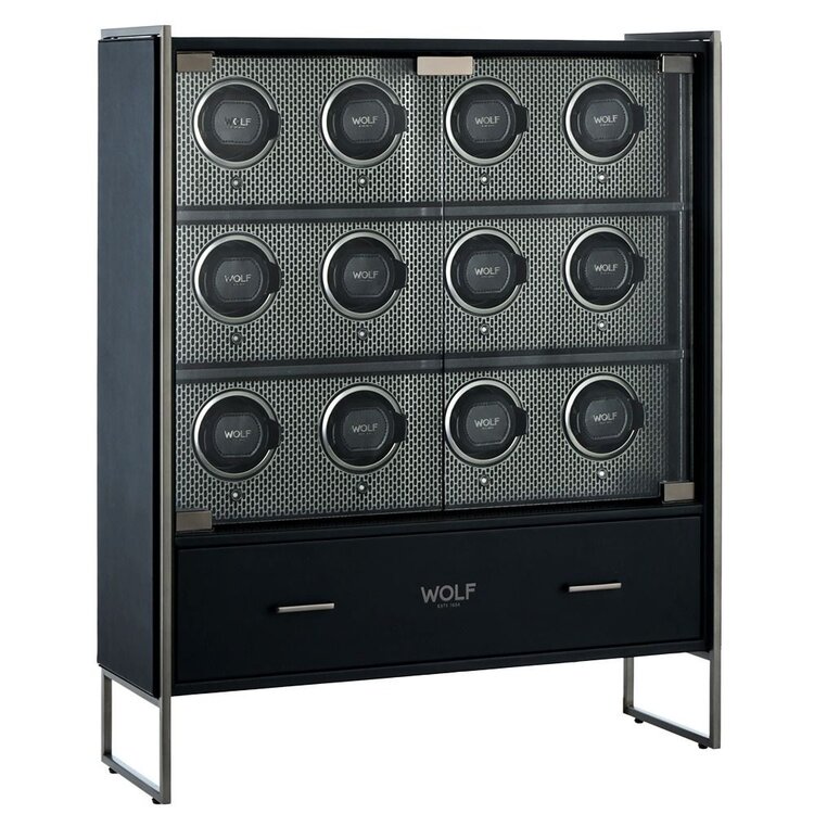 Wolf 1834 Axis 12 Piece Uhrenbeweger Cabinet - Powder Coat Black