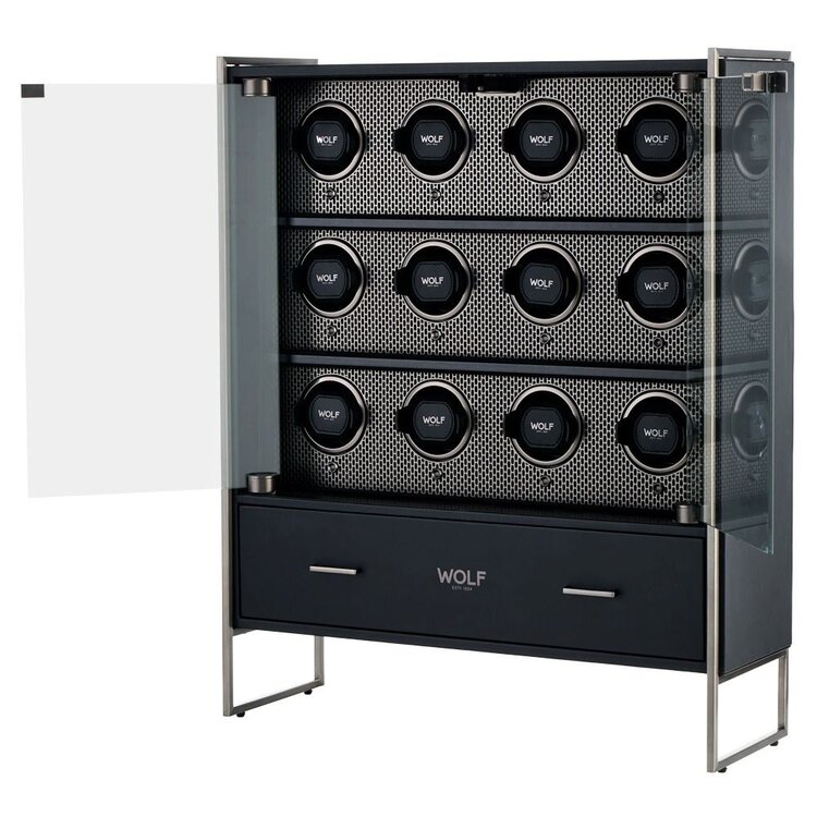 Wolf 1834 Axis 12 Piece Uhrenbeweger Cabinet - Powder Coat Black