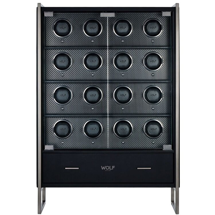 Wolf 1834  Axis 16 Piece Watch Winder Cabinet - Powder Coat Black