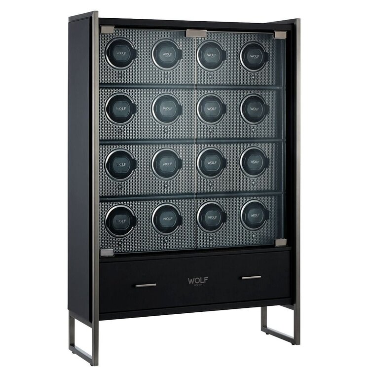 Wolf 1834  Axis 16 Piece Watch Winder Cabinet - Powder Coat Black
