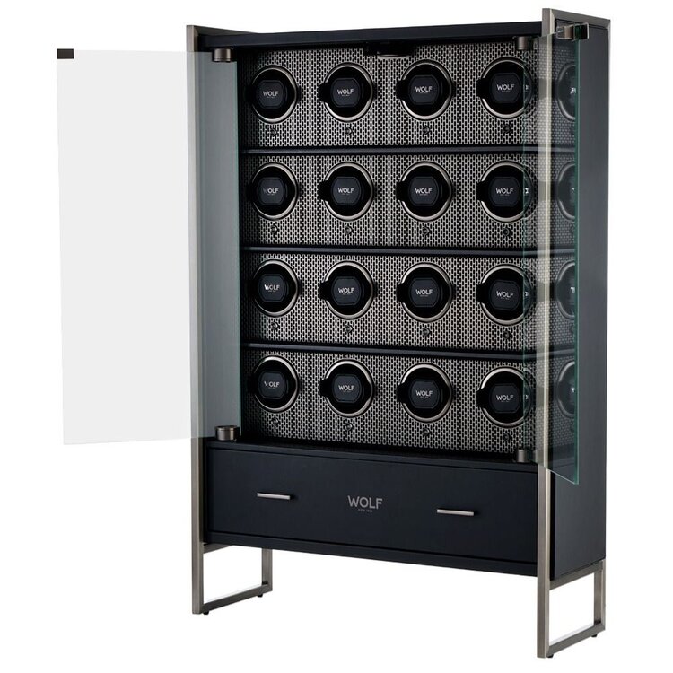 Wolf 1834  Axis 16 Piece Watch Winder Cabinet - Powder Coat Black