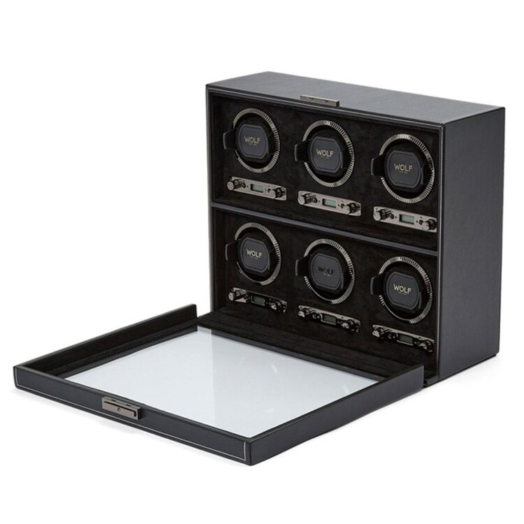 Wolf 1834  British Racing 6 Piece Watch Winder - Black
