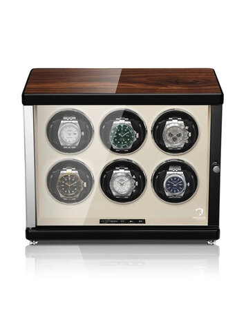 Modalo Uhrenbeweger Uhrenbeweger für 6 Automatikuhren – Walnuss/Beige, Touch-Display, LED | Ambiente