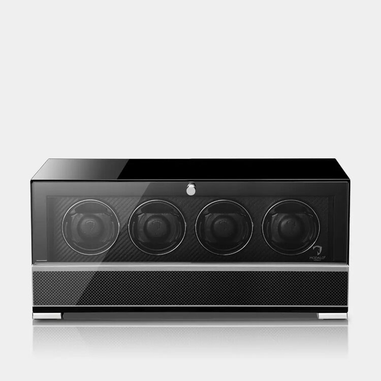 Modalo Uhrenbeweger Uhrenbeweger für 4 Automatikuhren – Hochglanz Carbon, Touch-Display, leise | Clasico Premium