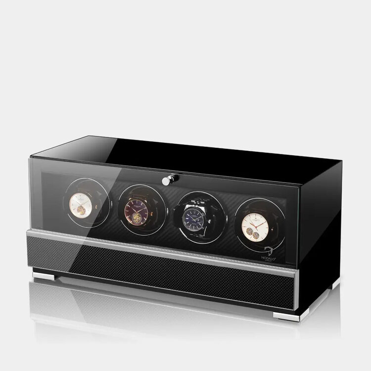 Modalo Uhrenbeweger Uhrenbeweger für 4 Automatikuhren – Hochglanz Carbon, Touch-Display, leise | Clasico Premium