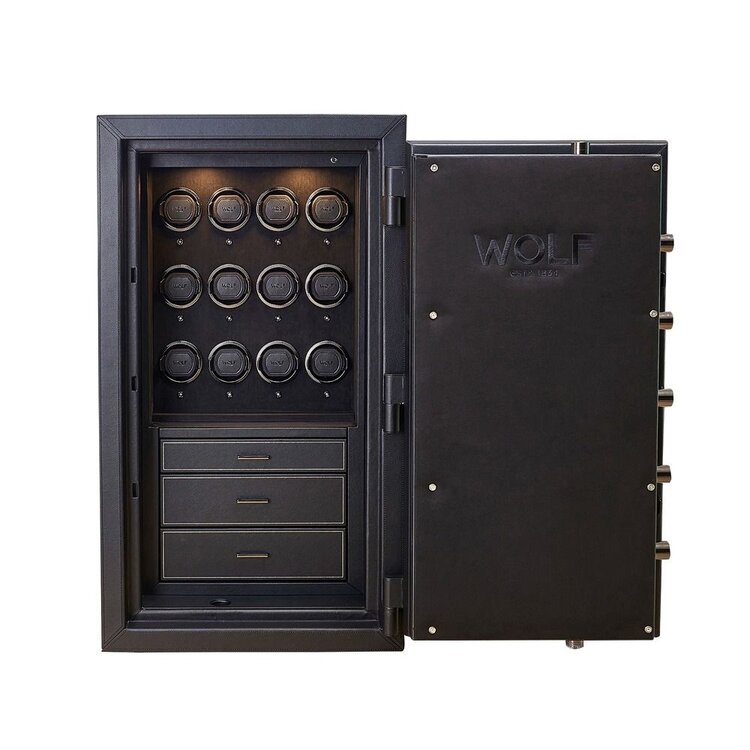 Wolf 1834  Athos 12 Piece Watch Winder und Jewellery Safe Black