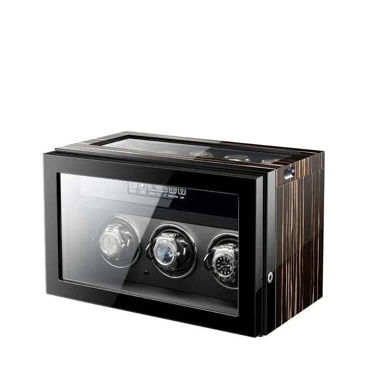 Chronoguard Uhrenbeweger Volante — Uhrenbeweger für 3 Automatikuhren | Ebenholz | LCD