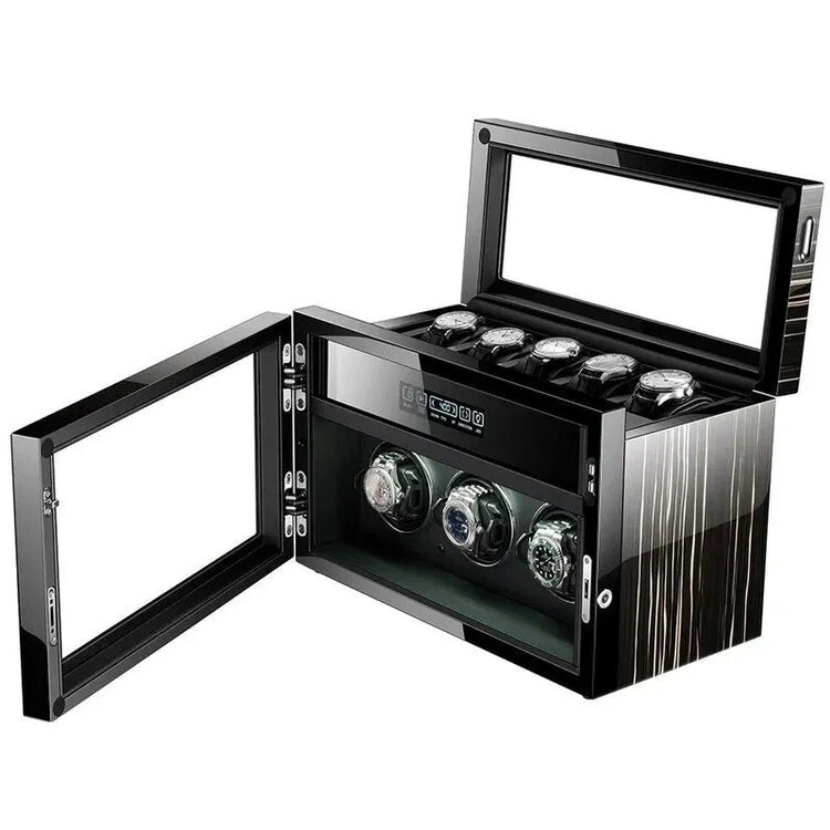 Chronoguard Uhrenbeweger Volante — Uhrenbeweger für 3 Automatikuhren | Ebenholz | LCD