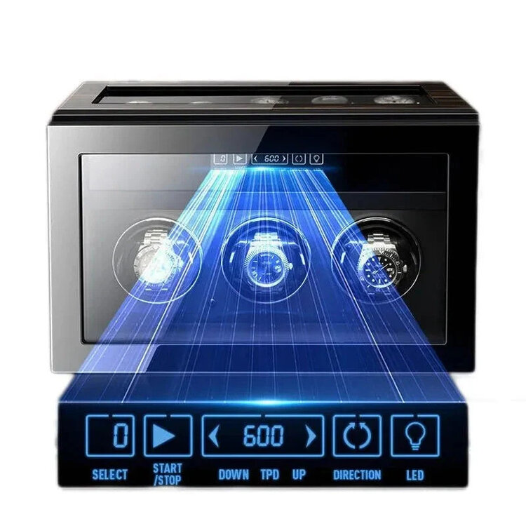 Chronoguard Uhrenbeweger Volante — Uhrenbeweger für 3 Automatikuhren | Ebenholz | LCD