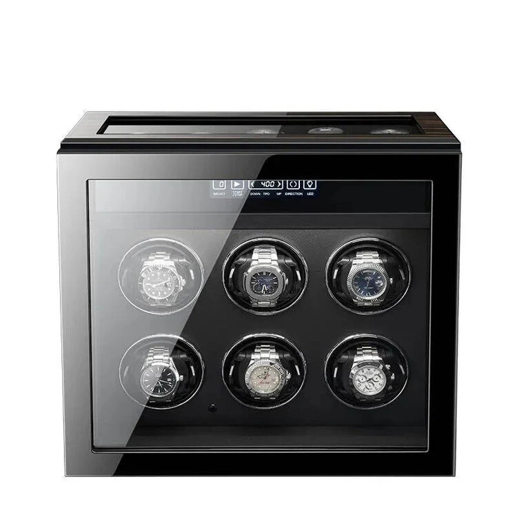 Chronoguard Uhrenbeweger Volante — Uhrenbeweger für 6 Automatikuhren | Ebenholz | LCD