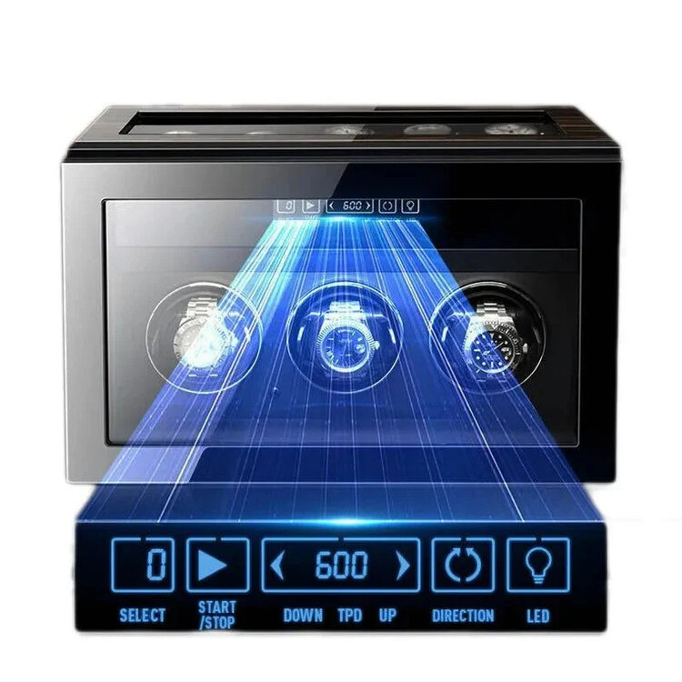 Chronoguard Uhrenbeweger Volante — Uhrenbeweger für 6 Automatikuhren | Ebenholz | LCD