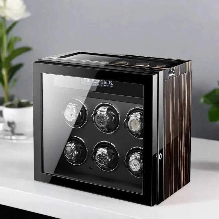 Chronoguard Uhrenbeweger Volante — Uhrenbeweger für 6 Automatikuhren | Ebenholz | LCD