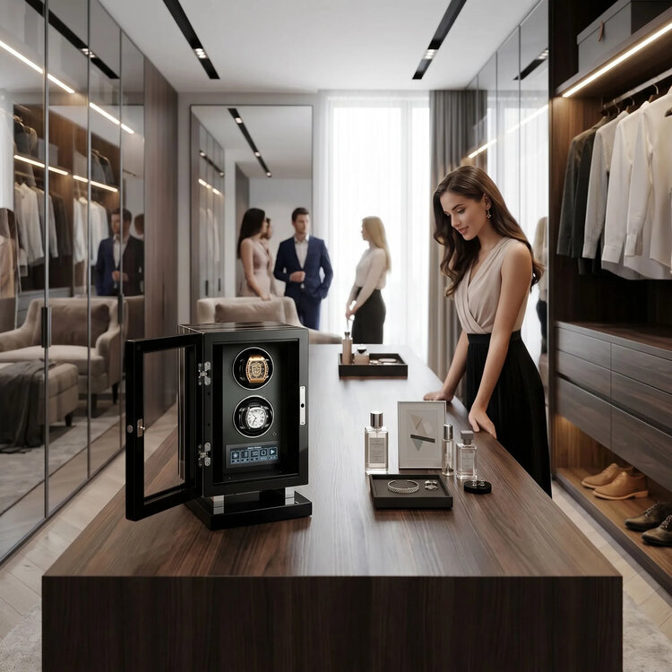 Chronoguard Uhrenbeweger Uhrenbeweger für 2 Automatikuhren – Zebrano-Ebenholz, Fingerabdruck, leise, TPD einstellbar | Panthera