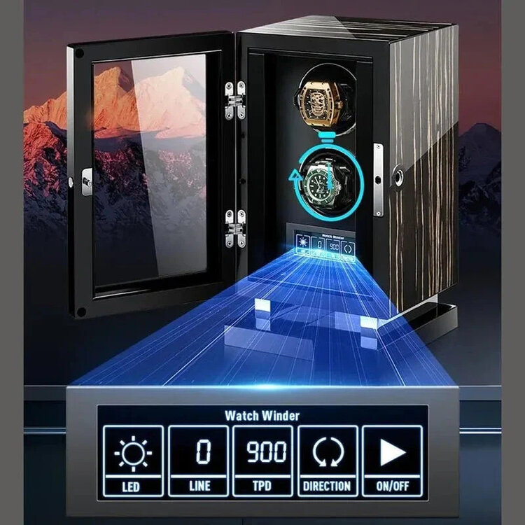Chronoguard Uhrenbeweger Uhrenbeweger für 2 Automatikuhren – Zebrano-Ebenholz, Fingerabdruck, leise, TPD einstellbar | Panthera