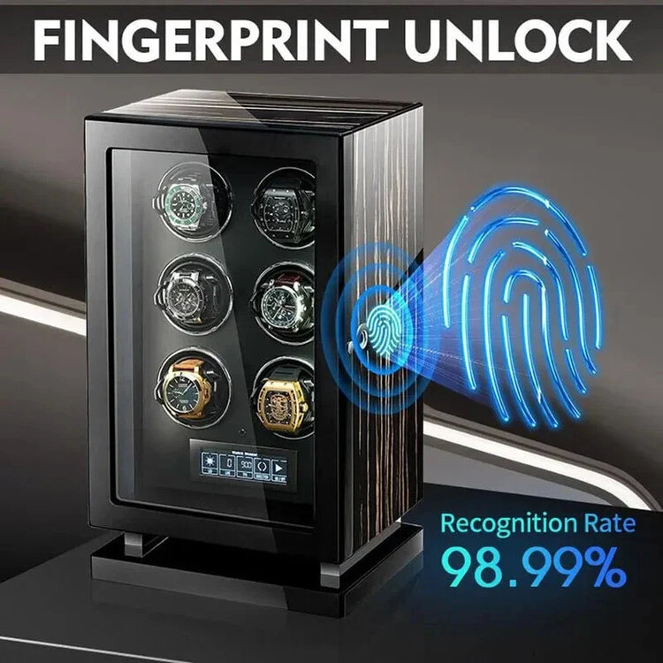 Chronoguard Uhrenbeweger Uhrenbeweger für 12 Automatikuhren – Zebrano-Ebenholz, Fingerabdruck, leise, TPD einstellbar | Panthera
