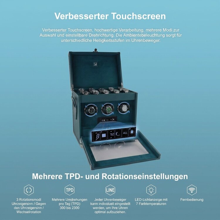 Chronoguard Uhrenbeweger Mississippi — Uhrenbeweger 3 Uhren | Fingerprint | Touchscreen | Racing Green