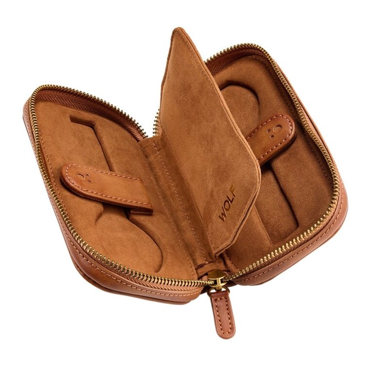 Wolf 1834 Brogue Reise-Etui mit Reissverschluss für 2 Uhren, Braun