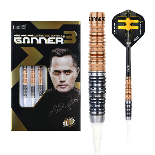 ONE80 ONE80 Gunner 3 Lourence Ilagan Black Rose Gold 90% Soft Tip Darts