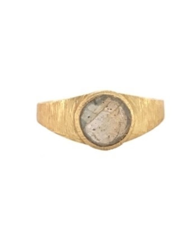 Gold Plated Ring Labradorite Signet Maat 52