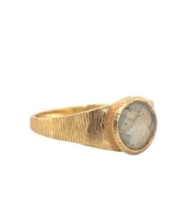 Gold Plated Ring Labradorite Signet Maat 52