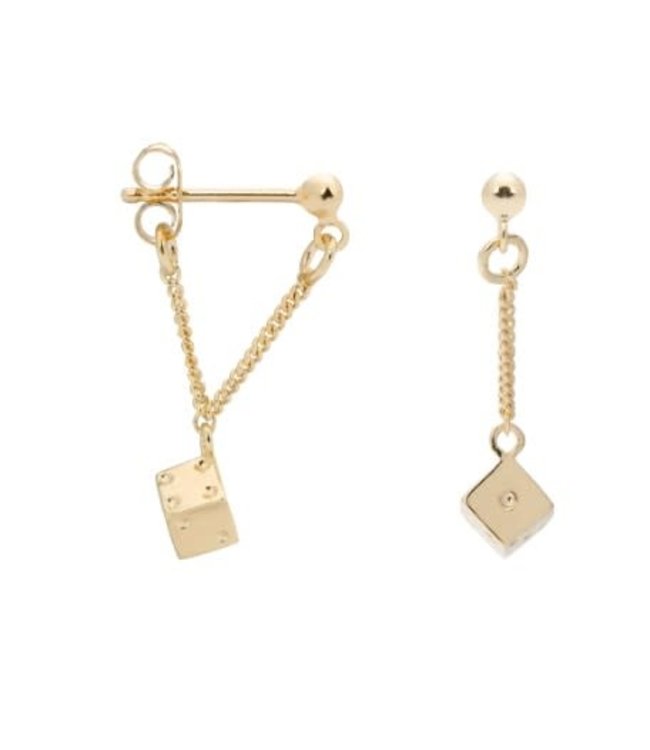 Single dice stud chain earring