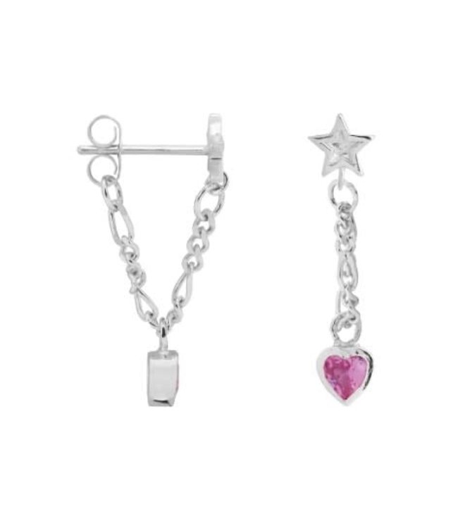 Single heart stud chain earring silver RumahConceptstore - Rumah Conceptstore