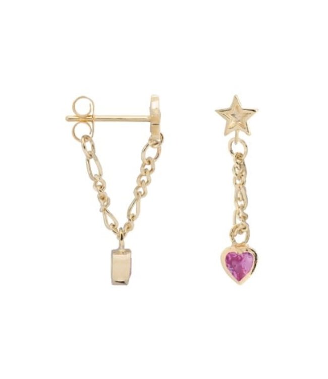 Single heart stud chain earring goldplated