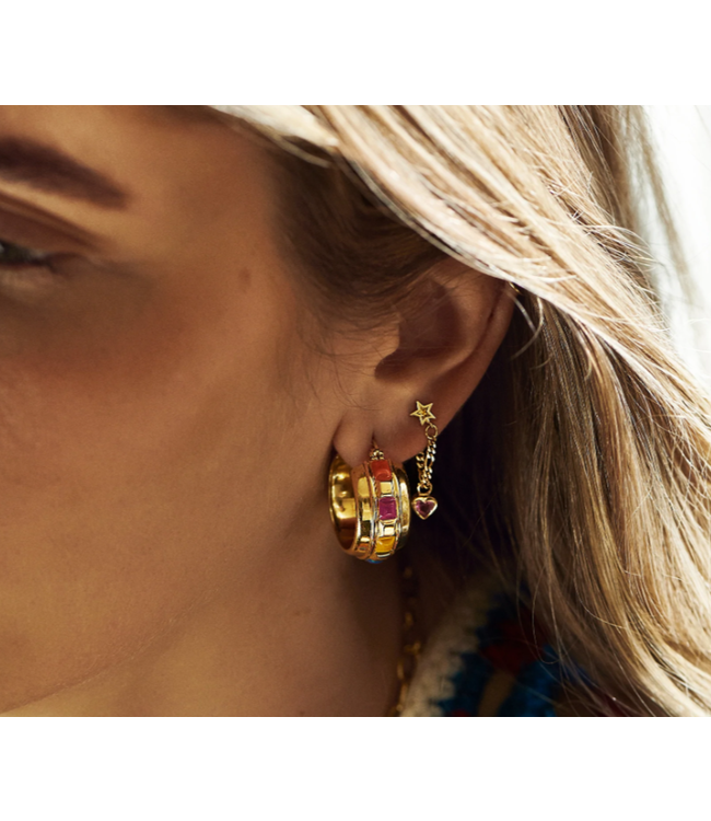 Single heart stud chain earring goldplated