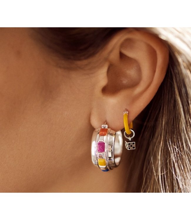 Single honey yellow ring earring silver